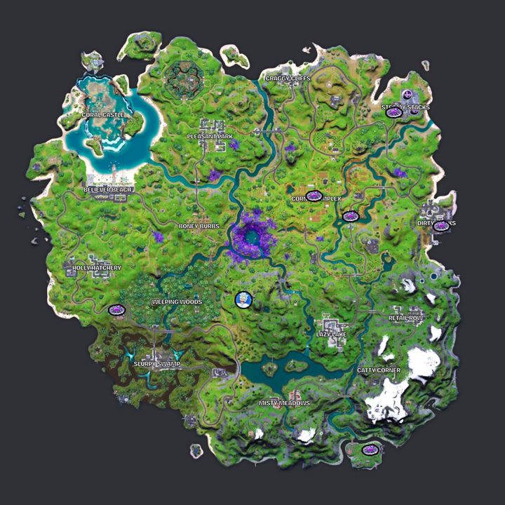 Map of saucers in Fortnite.
