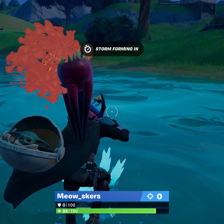 Jumping into the water with a parasite in Fortnite.
