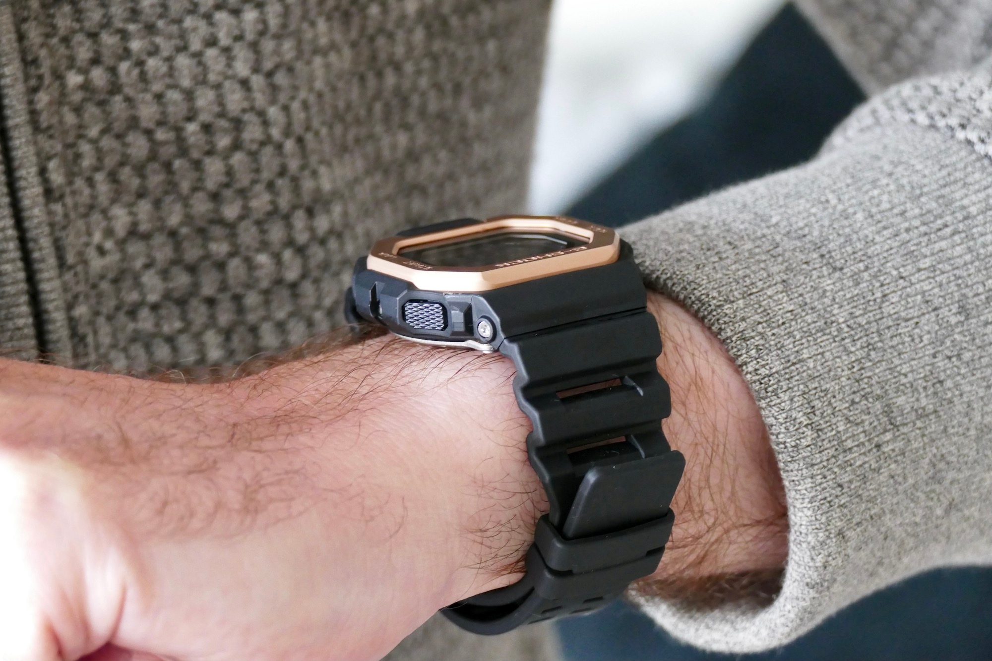The G Shock GBX-100NS from the top side on the wrist.