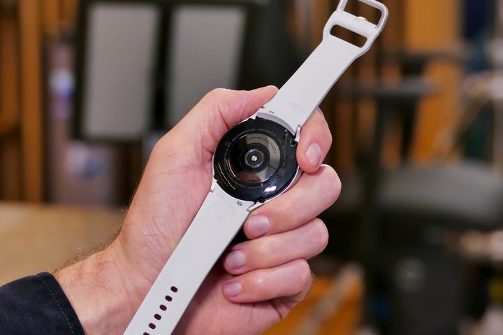 Galaxy Watch 4 in white from the back.