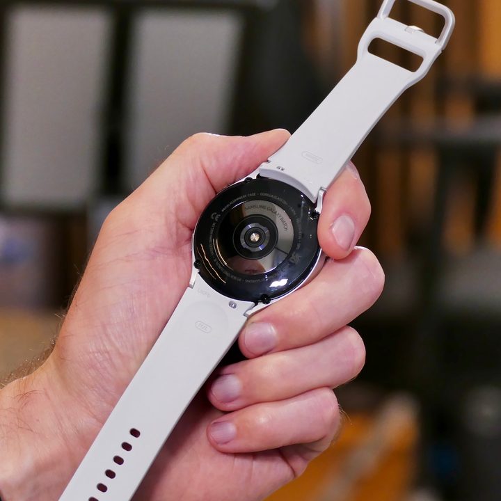 Galaxy Watch 4 in white from the back.