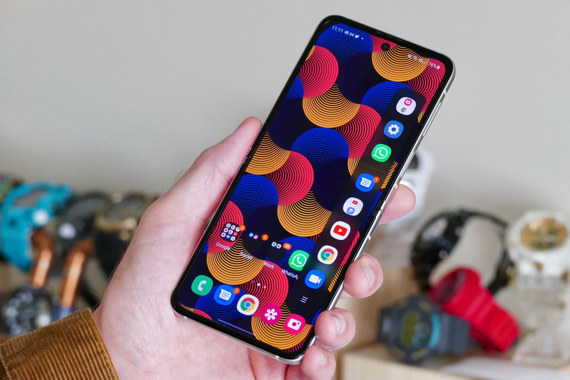 Galaxy Z Flip 3 open in hand.