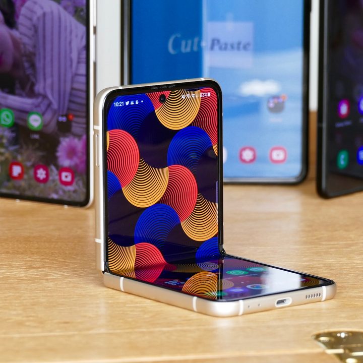 Galaxy Z Flip 3 open on a table.
