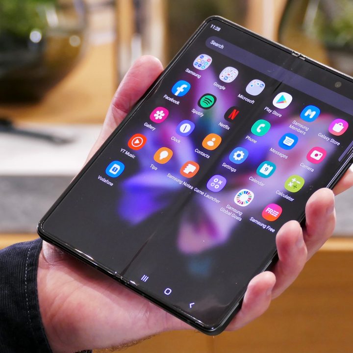 Open Galaxy Z Fold 3 with apps shown.