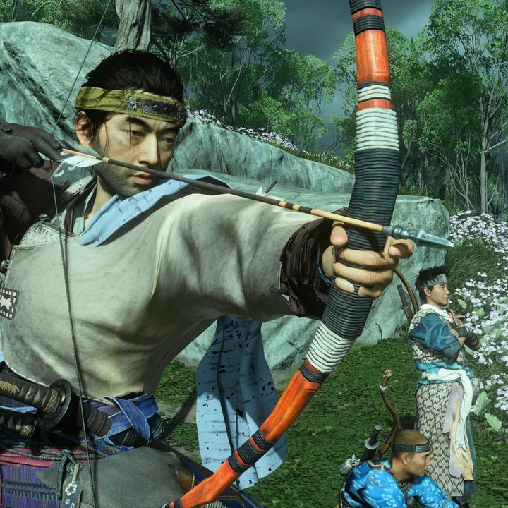 Jin draws back a bow in Ghost of Tsushima.