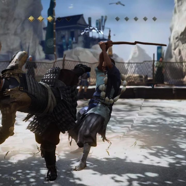 Jin kicks the Exiled Monk in Ghost of Tsushima.