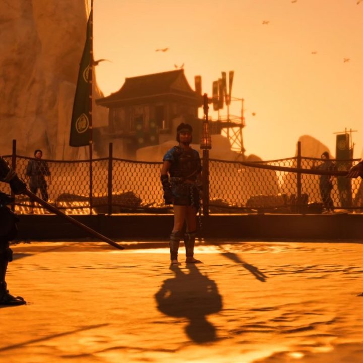 Jin squares off against the Crimson Merchant in Ghost of Tsushima.