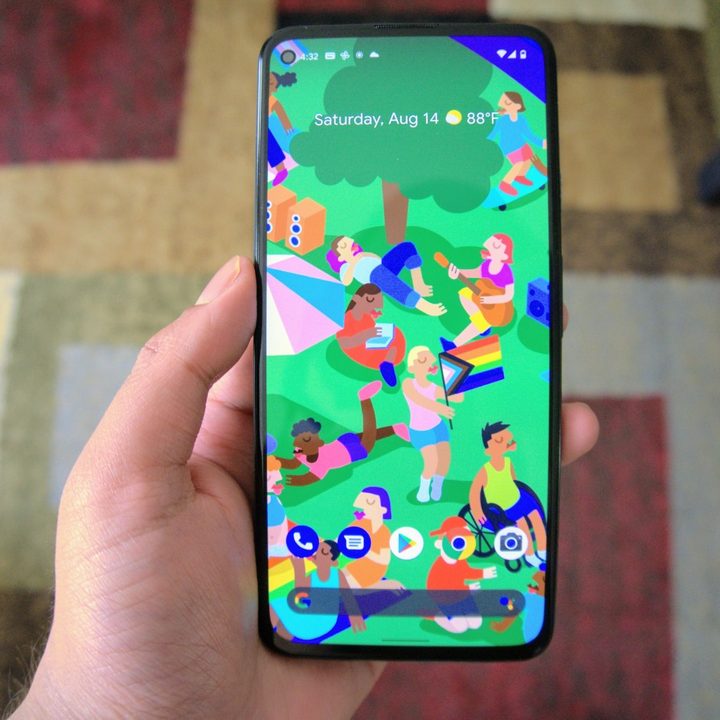 Google Pixel 5a with screen on.