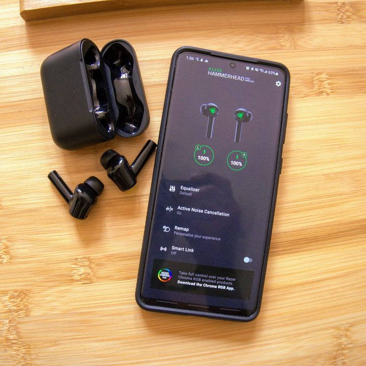 Razer Hammerhead paired in app.