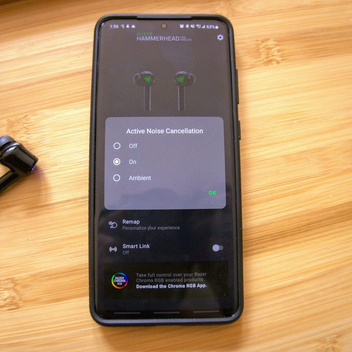 Razer Hammerhead showing ANC options.
