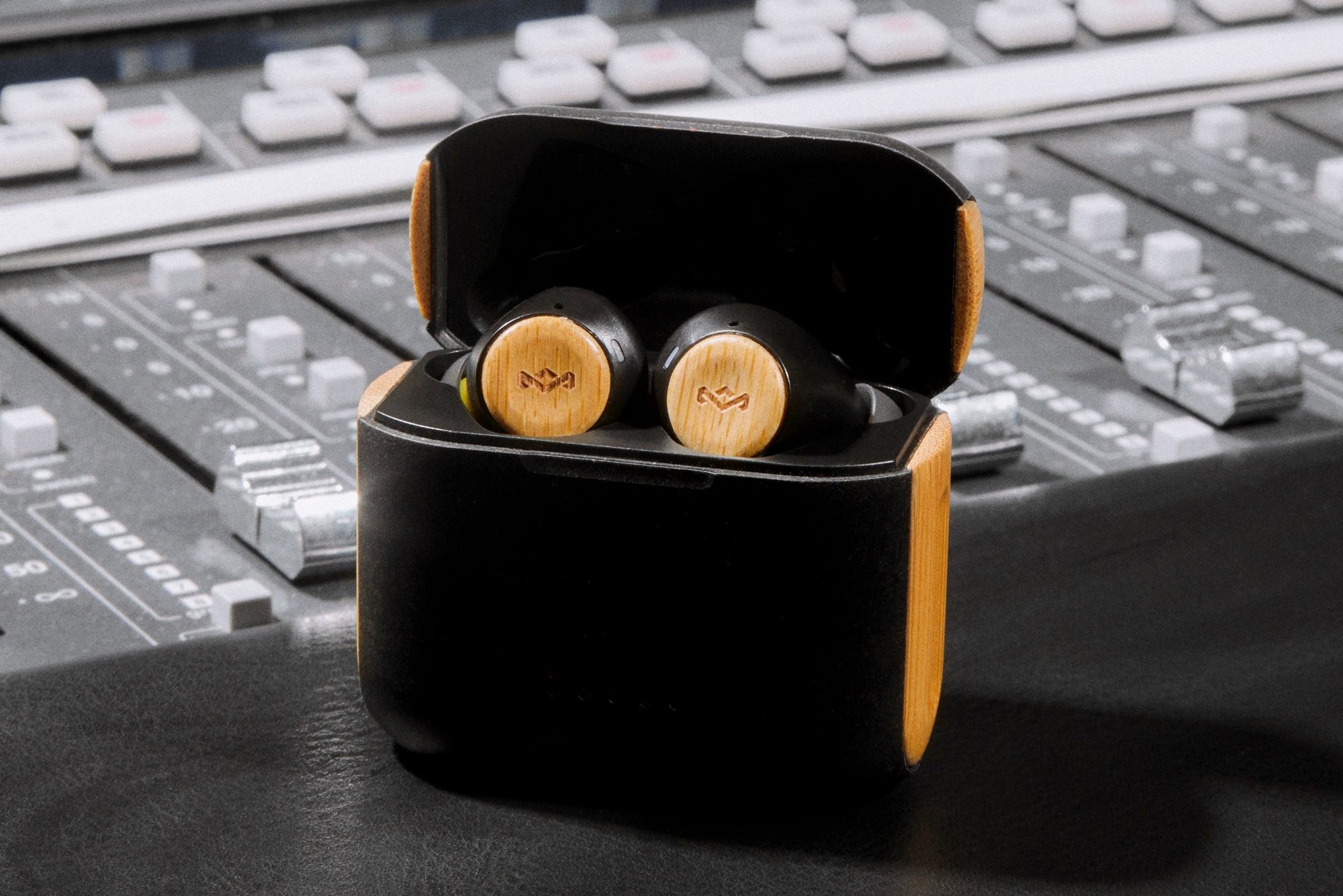 House of Marley Rebel True Wireless Earbuds in black.
