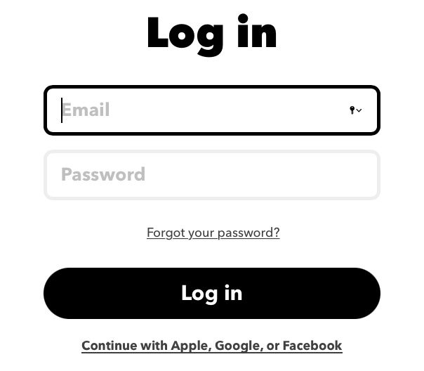 Complete the IFTTT Login screen to get started.