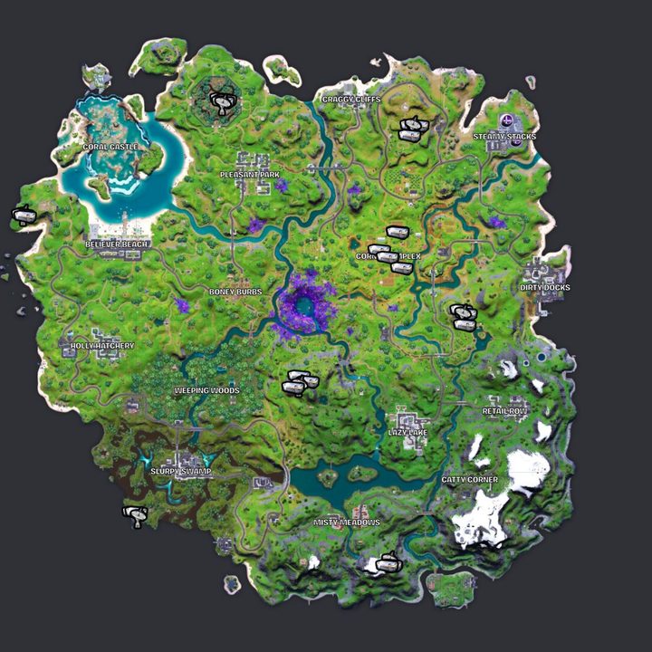 Map of IO Chests in Fortnite.