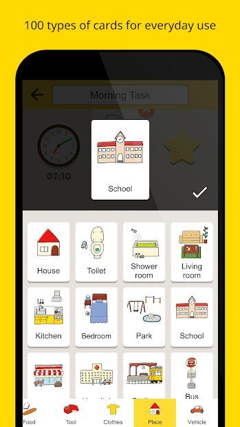Kids ToDo List app showing types of cards.