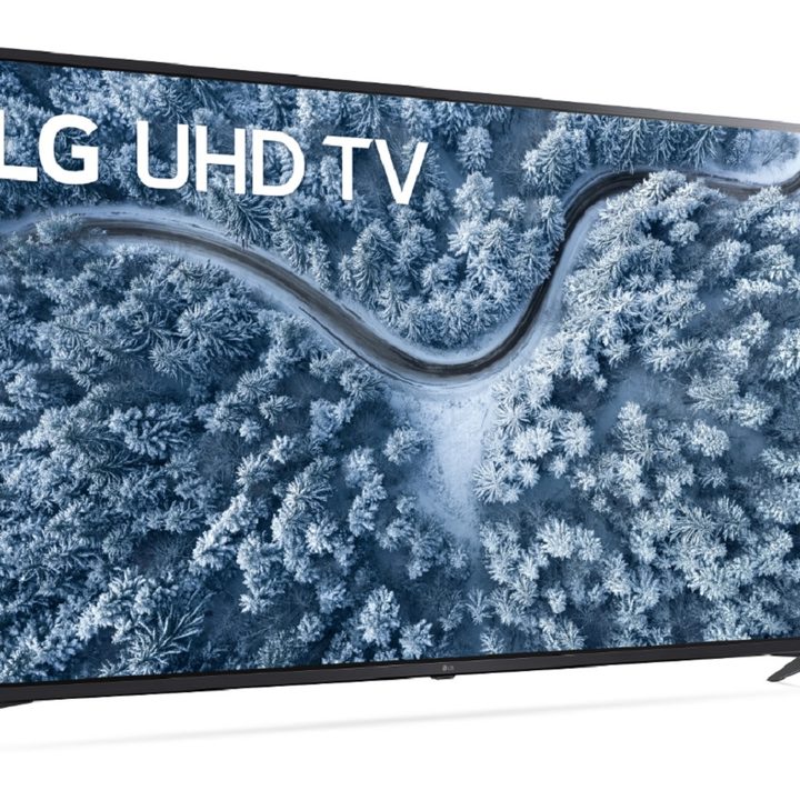 A 75-inch 4K TV from LG with a winter scene on the display.