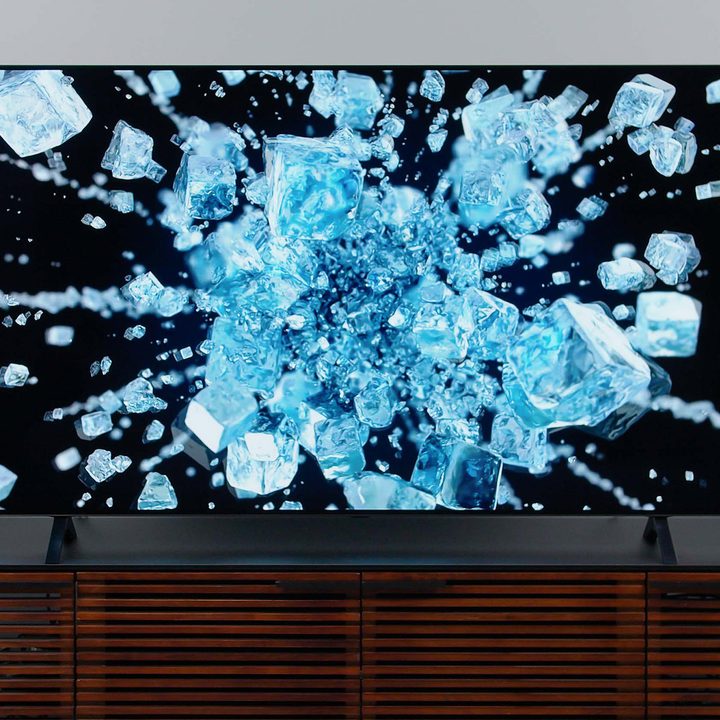 LG A1 OLED 4K HDR TV screen showing imagery of ice breaking.