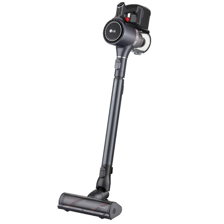 The cordless and bagless LG CordZero Stick Vacuum in an upright position.