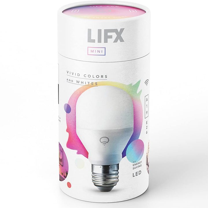 The Lifx mini-smart bulb in its packaging.