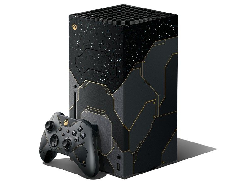 View of the Xbox Series X Halo Infinite Limited Edition console.