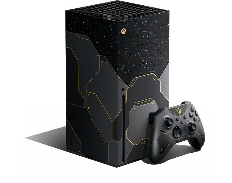 View of the Xbox Series X Halo Infinite Limited Edition console.