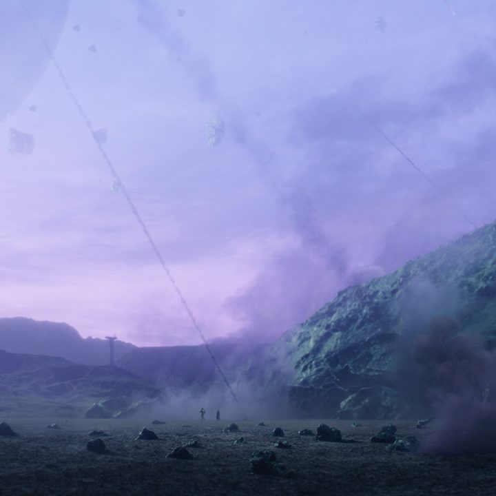 Meteors strike the surface of the moon in a scene from Marvel's Loki series.