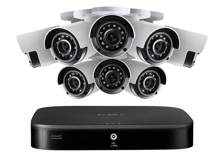Lorex 8-Channel 4K security system with 8 cameras and DVR shown on white background.