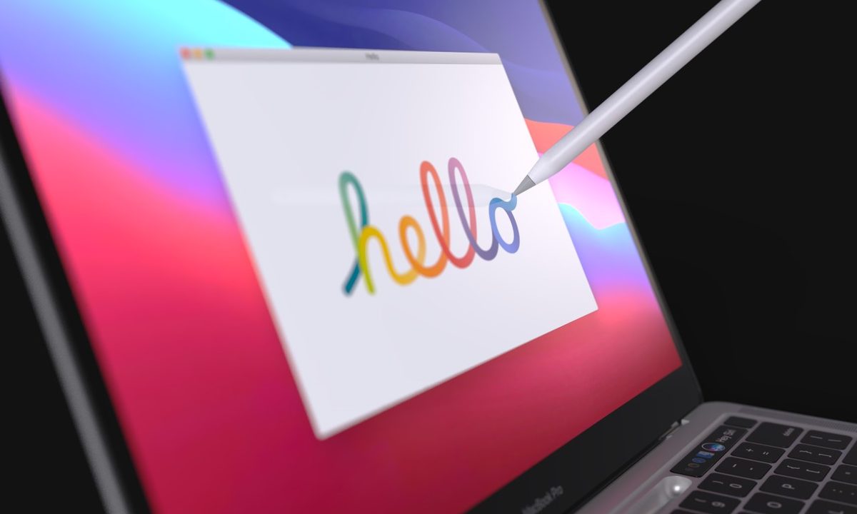 A concept that shows drawing on the screen of a MacBook with an Apple Pencil.