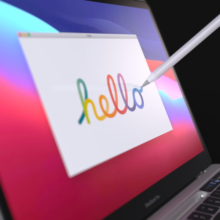 A concept that shows drawing on the screen of a MacBook with an Apple Pencil.