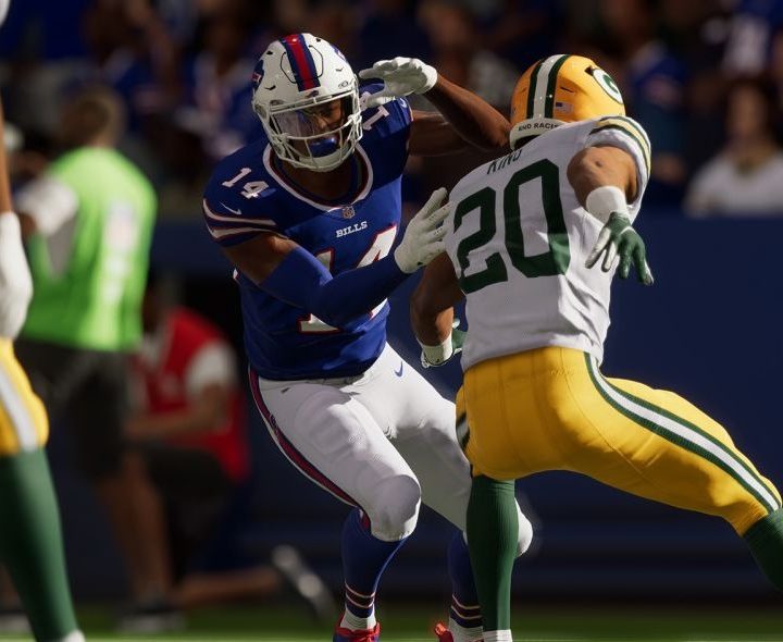 A wide receiver and defensive back are tangled up in Madden 22.