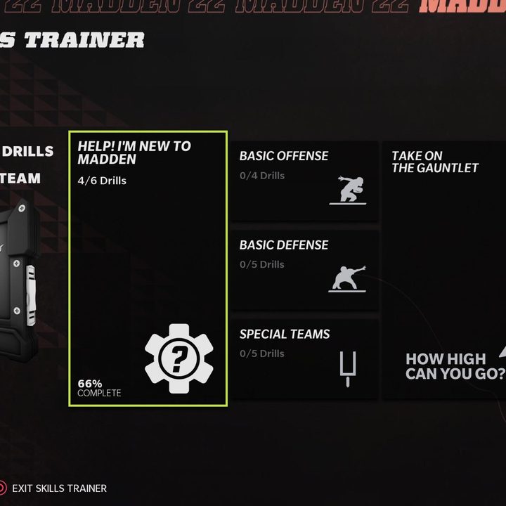 The skills trainer menu in Madden 22.