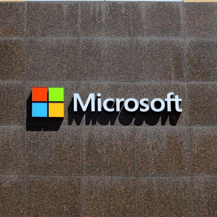 Microsoft signage at the Meridian Building (formerly CompuWare) in Detroit, Michigan.