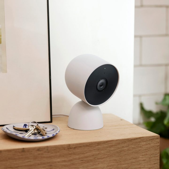 The Google Nest Cam (battery) with the optional table stand.