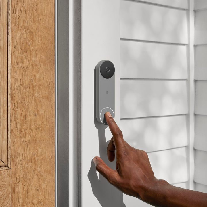 The battery version of the Nest Doorbell in use.