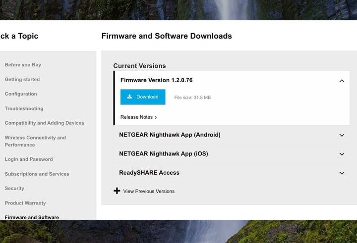 The firmware download option for Netgear routers.