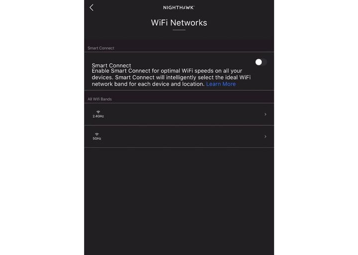 The Nighthawk app showing present Wi-Fi bands.