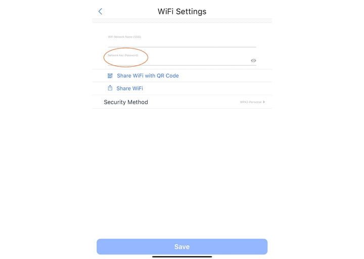 The Nighthawk app showing the option to change Wi-Fi password.