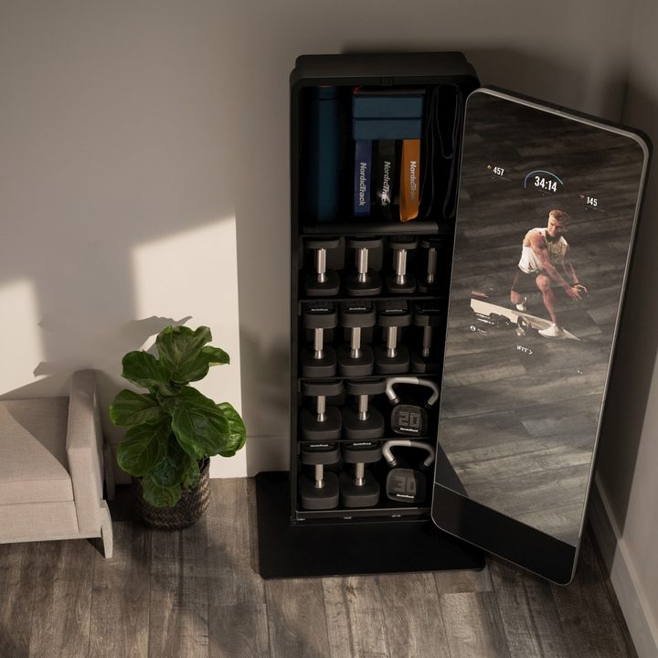 NordicTrack Vault mirror slid to the side.