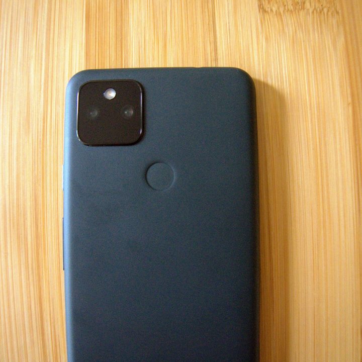 Pixel 5a showing camera and fingerprint sensor.