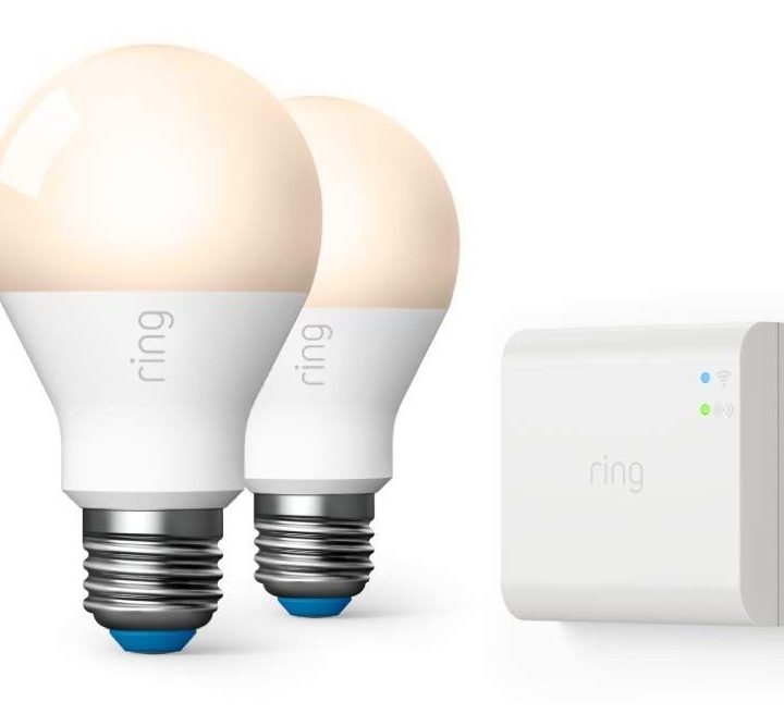 Two Ring smart bulbs and the bridge component.