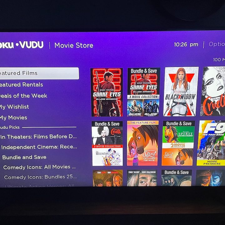 The Movie Store page for Roku.