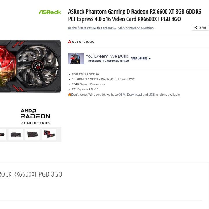 Listing of RX 6600 XT on Newegg.