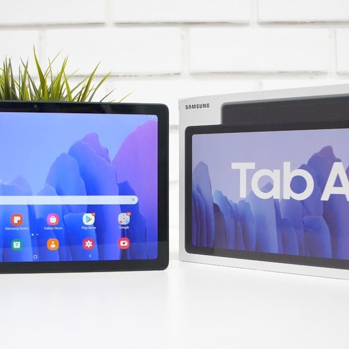 Samsung Galaxy Tab A7 tablet home screen with white background home