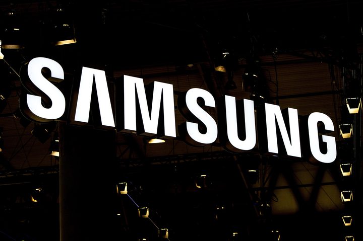 Samsung logo sign at the Mobile World Congress.