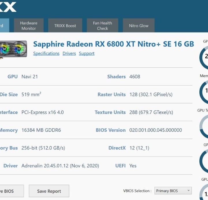 The dashboard of the Sapphire TriXX app.
