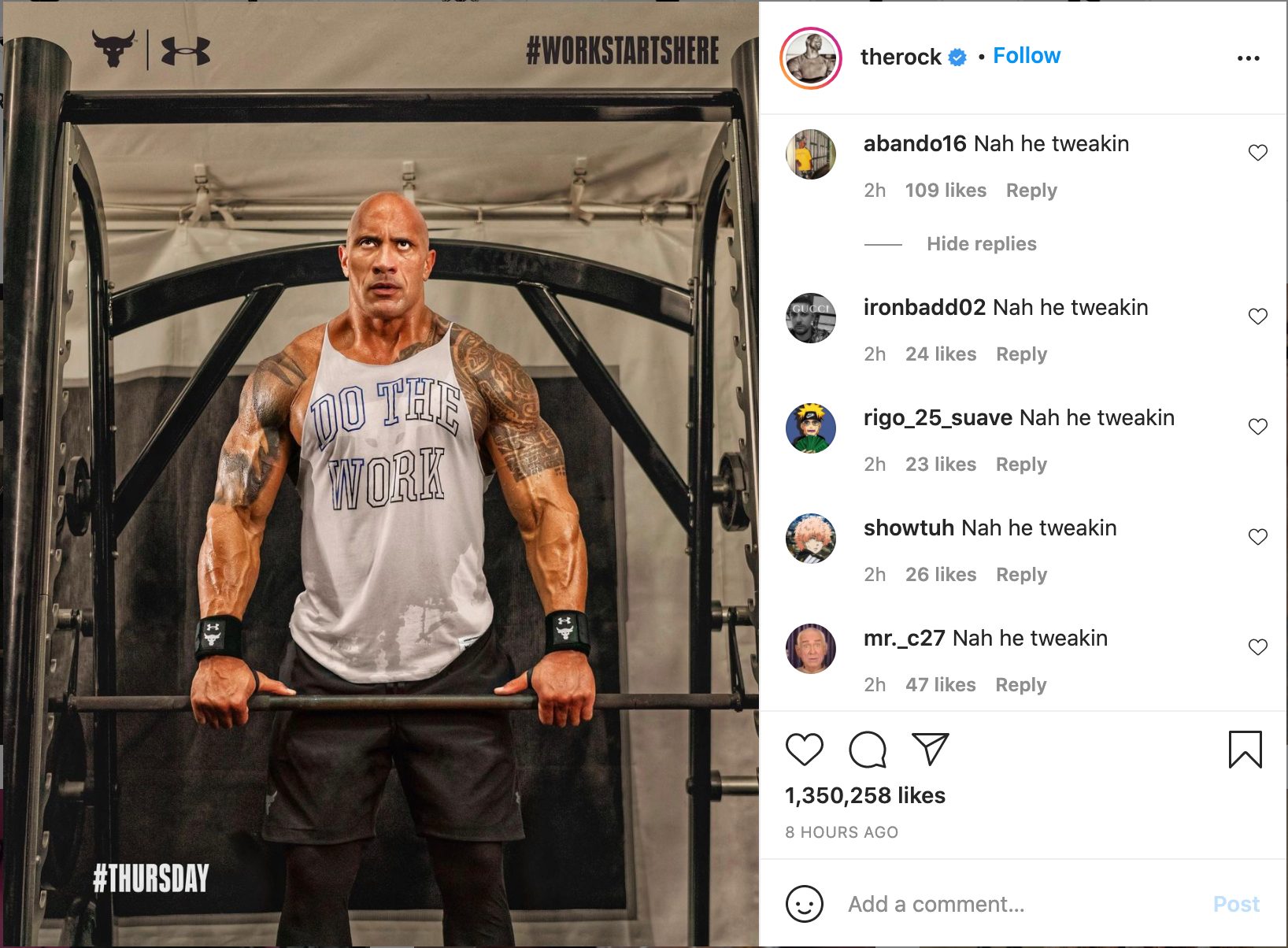 An Instagram post from @therock.