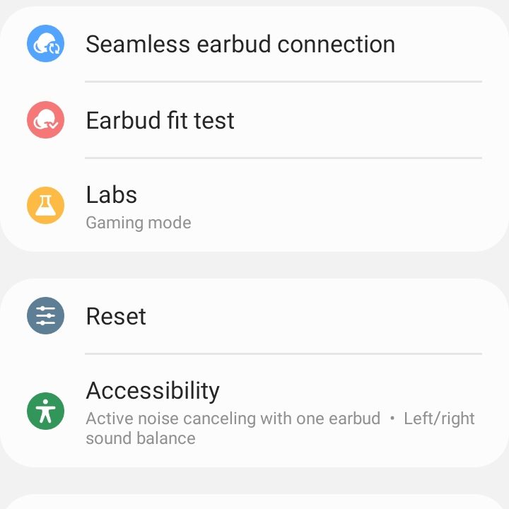 Samsung Galaxy Wearables app showing controls for Samsung Galaxy Buds 2.