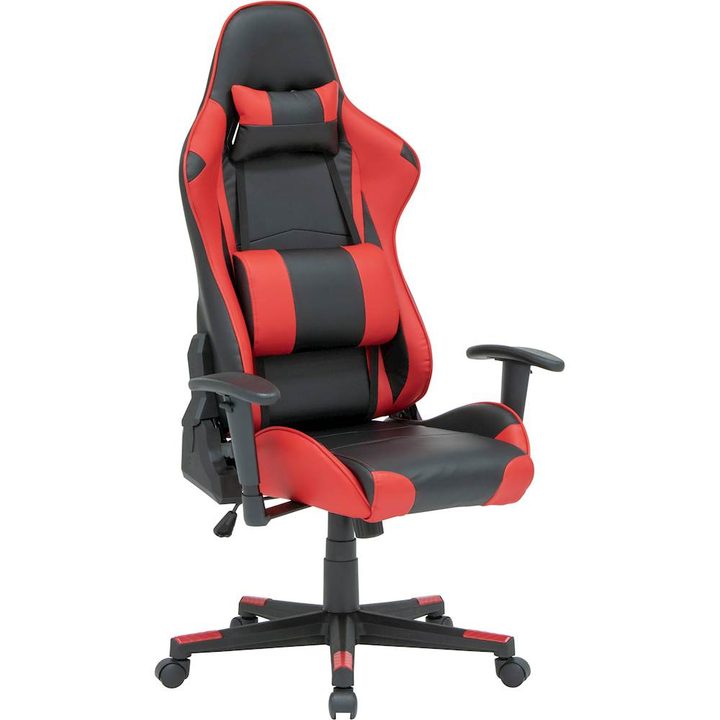 Black and red padded gaming chair on a white background