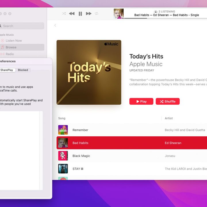 Apple Music and the FaceTime preferences pane on a Mac running MacOS Monterey.