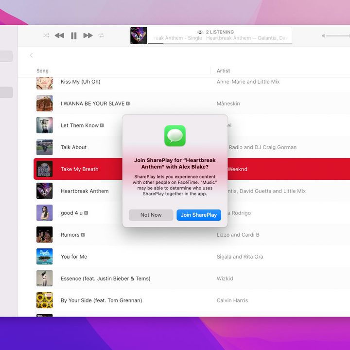 A window asking if a user would like to join a SharePlay session on a Mac running MacOS Monterey.