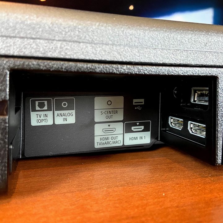 Sony HT-A7000 Dolby Atmos soundbar close-up of input ports.